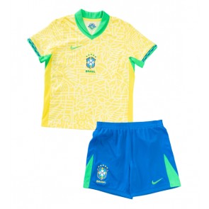 Brasilien Hemmaställ Barn Copa America 2024 Kortärmad (+ Korta byxor)